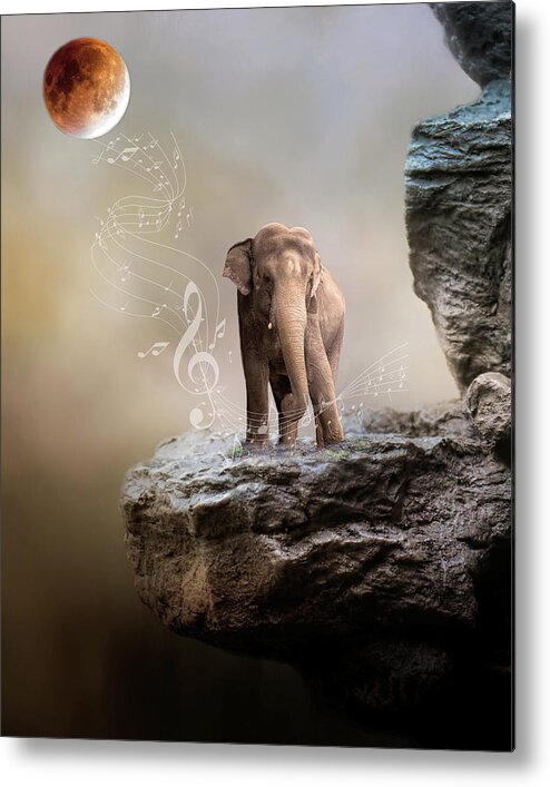 Elephant Metal Print featuring the photograph I'm Stuck So I Guess I'll Sing by Rebecca Cozart
