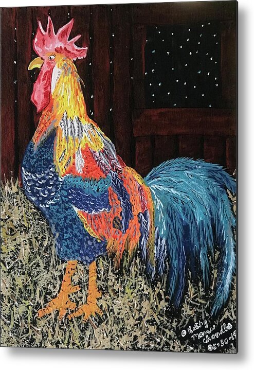Colorful Rooster Metal Print featuring the painting In The Barn by Kathy Marrs Chandler