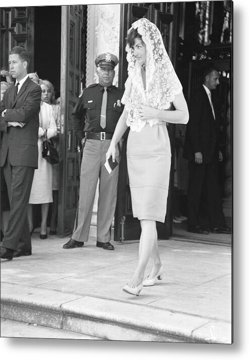 Mid Adult Women Metal Print featuring the photograph Jacqueline Kennedy Attends Church by Bert Morgan