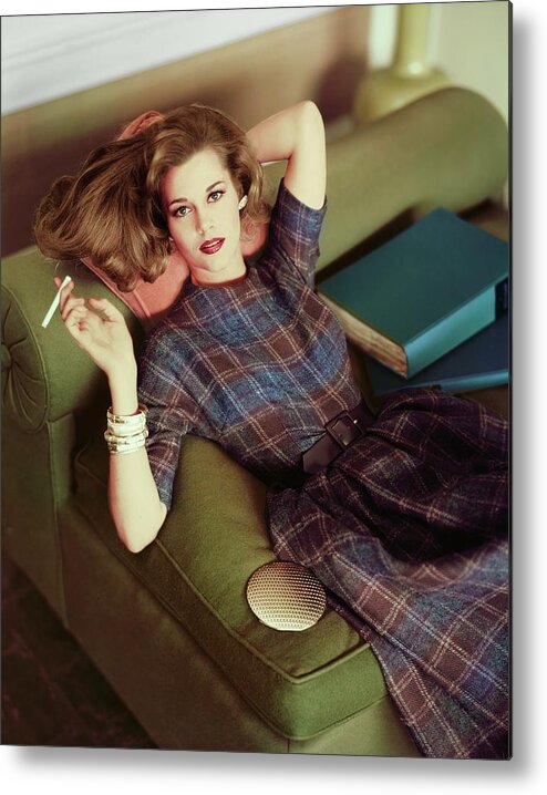 Fashion Metal Print featuring the photograph Jane Fonda Wearing David Crystal by Horst P. Horst