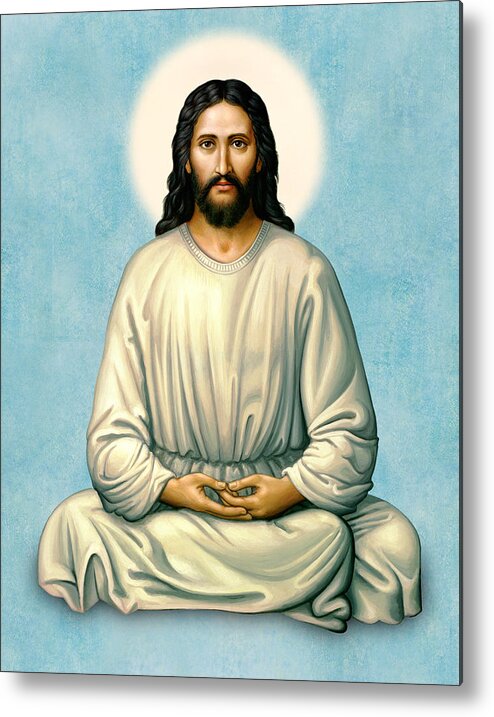 Jesus Metal Print featuring the painting Jesus Meditating - The Christ of India - on Blue by Sacred Visions