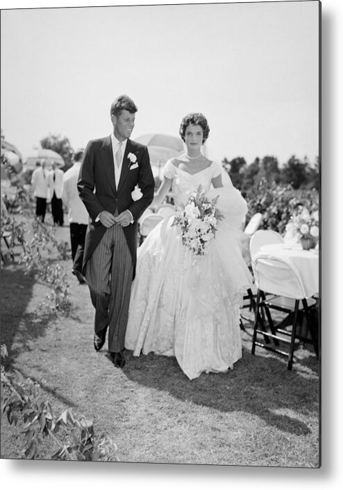 1950-1959 Metal Print featuring the photograph Jfk And Jackie Kennedy At Their Wedding by Bachrach