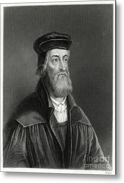 Engraving Metal Print featuring the drawing John Wycliffe, English Theologian, 19th by Print Collector