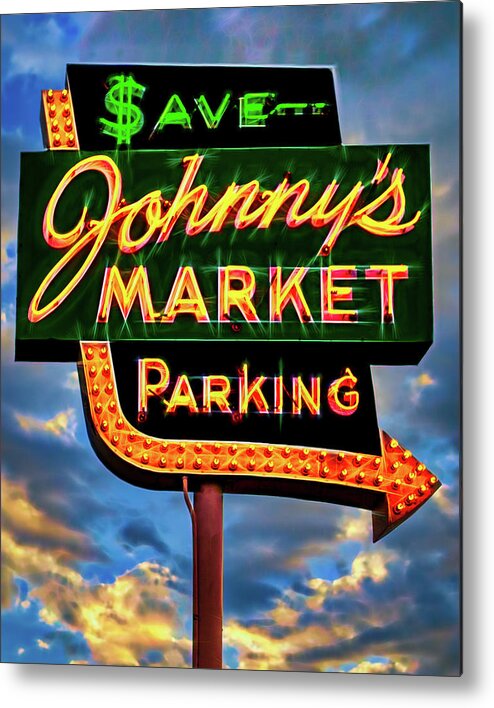 Americana Metal Print featuring the photograph Johnny's Market Neon Sign by Robert FERD Frank