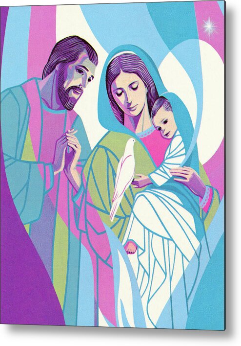 Adult Metal Print featuring the drawing Joseph, Mary, and Jesus by CSA Images