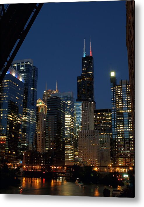Chicago River Metal Print featuring the photograph July Night Chicago River Skyline by Igermz