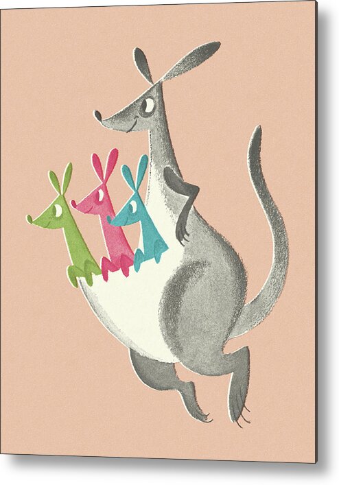 Animal Metal Print featuring the drawing Kangaroo with Three Joeys by CSA Images