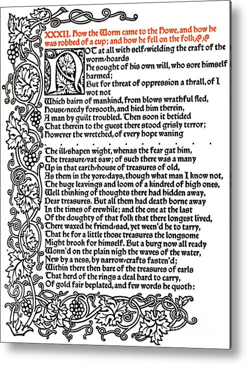 Poetry Metal Print featuring the drawing Kelmscott Press Page From The Tale by Print Collector