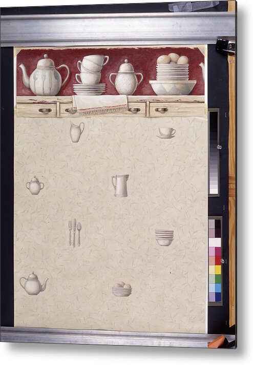 Teapots Metal Print featuring the painting Kitchen Wallpaper by Lisa Audit