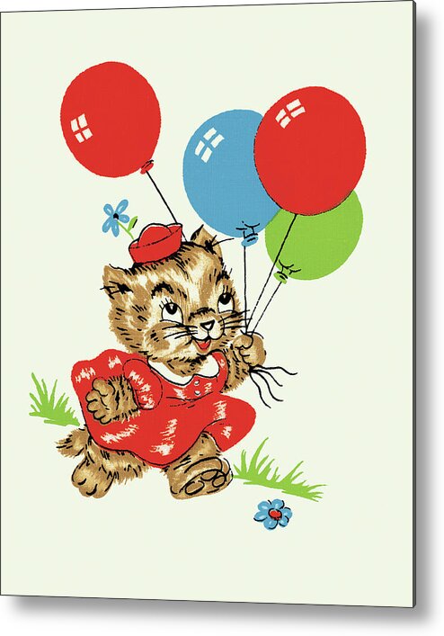 Animal Metal Print featuring the drawing Kitten Carrying Balloons by CSA Images