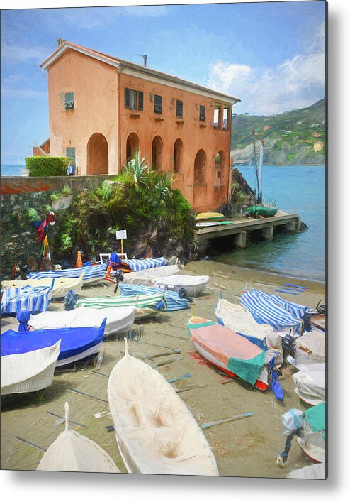 Joan Carroll Metal Print featuring the photograph Levanto Boats Cinque Terre Italy Painterly by Joan Carroll