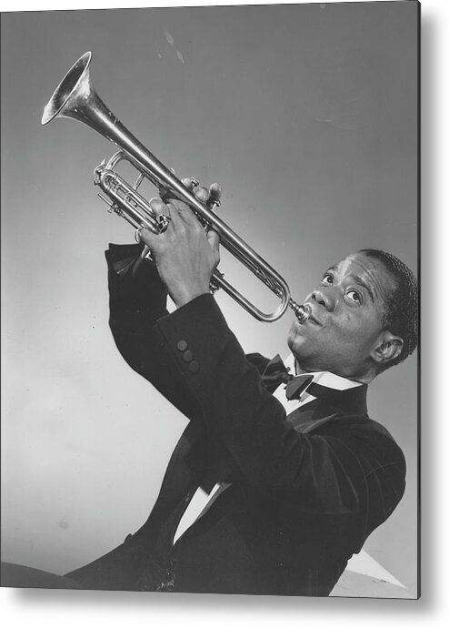 Music Metal Print featuring the photograph Louis Armstrong Blowing Horn by Afro Newspaper/gado
