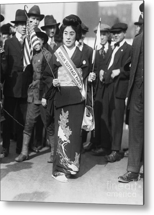 Marching Metal Print featuring the photograph Madame Kimura In Suffrage Parade by Bettmann