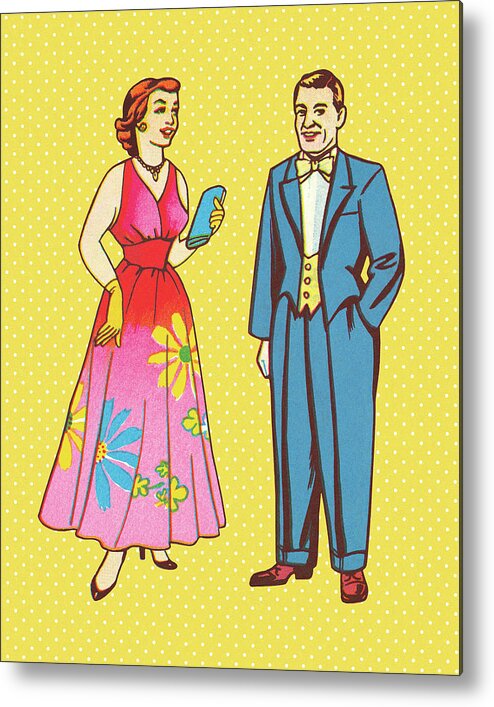 Accessories Metal Print featuring the drawing Man and Woman in Fancy Dress by CSA Images