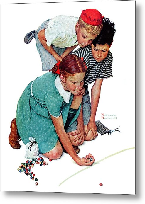Boys Metal Print featuring the drawing Marbles Champ by Norman Rockwell