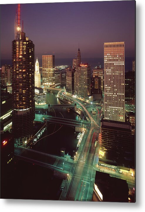 Wacker Drive Metal Print featuring the photograph Marina City, Wacker Drive, & The by Chicago History Museum