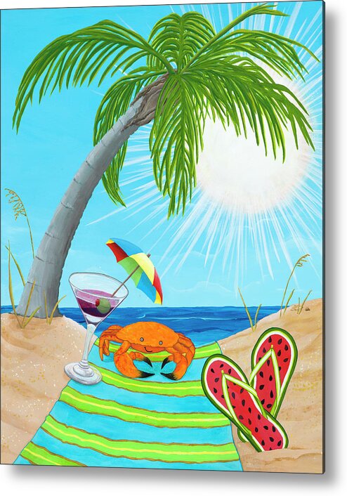 Martini Crab Metal Print featuring the painting Martini Crab by Kathy Kehoe Bambeck