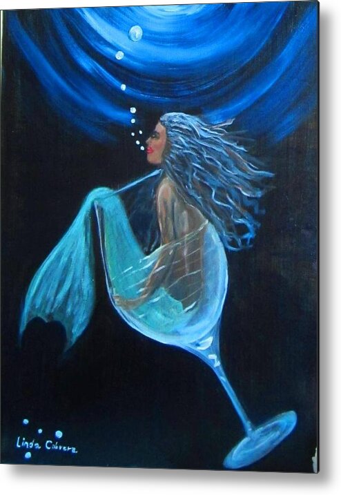 Cocktail Metal Print featuring the painting Mermaid Bliss by Linda Cabrera
