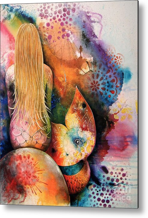 Mermaid Metal Print featuring the painting Mermaid by Reina Cottier