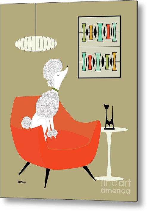 Mid Century Modern Metal Print featuring the digital art Mid Century Modern White Poodle by Donna Mibus