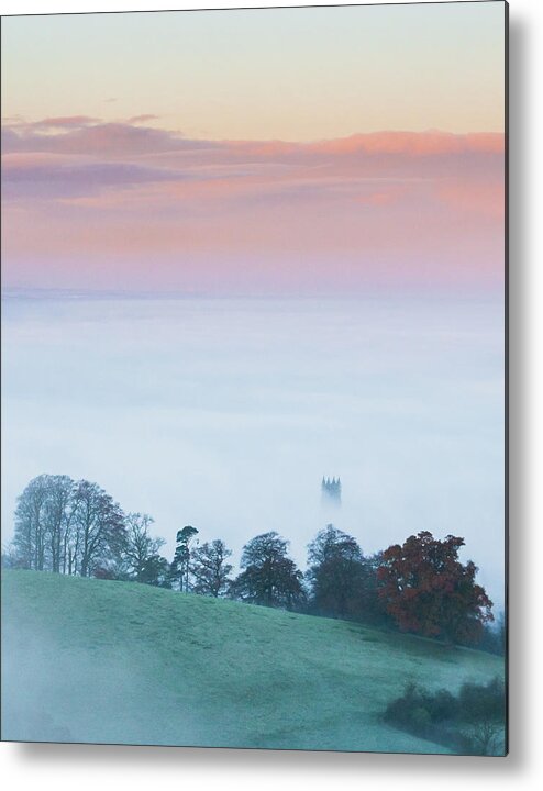 Scenics Metal Print featuring the photograph Misty Glastonbury Church by Milsters Images