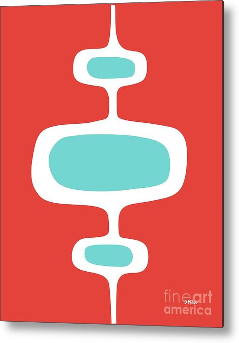 Mid Century Modern Metal Print featuring the digital art Mod Pod 1 Turquoise on Red by Donna Mibus