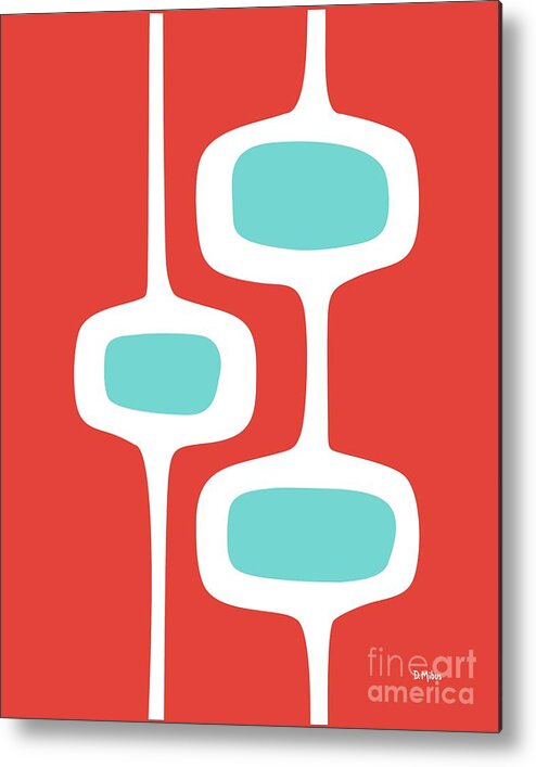 Mid Century Modern Metal Print featuring the digital art Mod Pod 2 Turquoise on Red by Donna Mibus