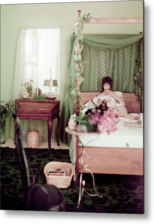 #new2022vogue Metal Print featuring the photograph Mary Jane Russel Having Breakfast In Bed by Karen Radkai