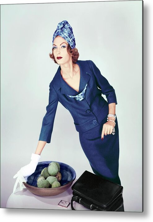 Designer Metal Print featuring the photograph Model In A Seymour Fox Suit by Henry Clarke