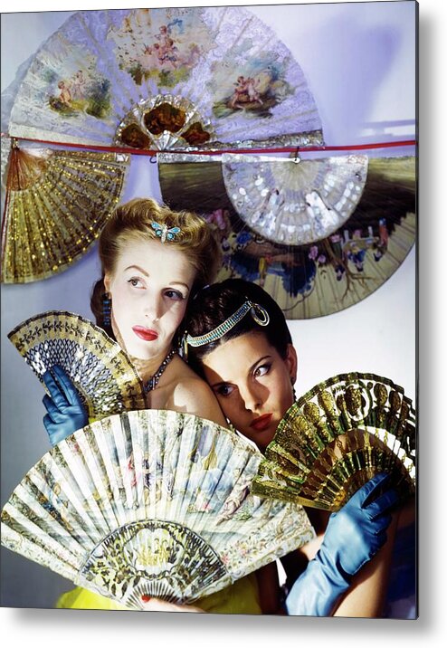 Accessories Metal Print featuring the photograph Models In Max Factor With Fans by Horst P. Horst