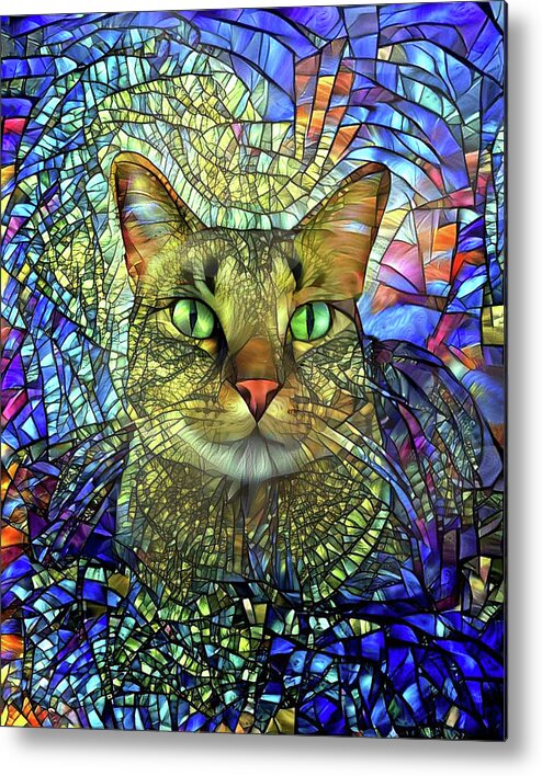 Tabby Cat Metal Print featuring the digital art Monet the Stained Glass Tabby Cat by Peggy Collins