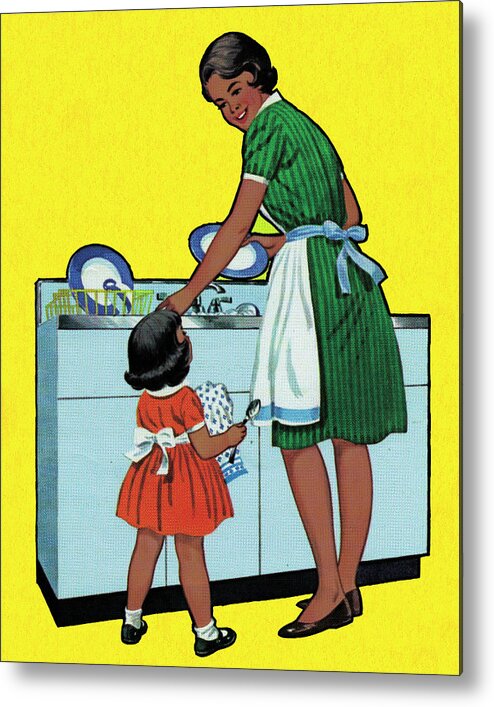 Adult Metal Print featuring the drawing Mother Washing the Dishes by CSA Images