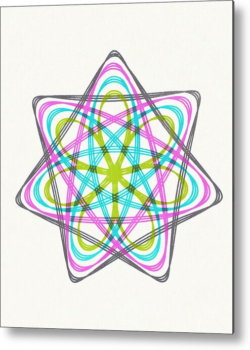 Accent Ornament Metal Print featuring the drawing Multicolor Snowflake Line Drawing by CSA Images