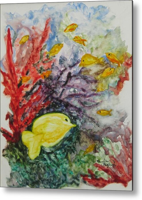 Watercolor Metal Print featuring the painting My World by Paula Pagliughi