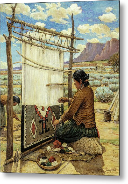 Carl Moon Metal Print featuring the painting Navajo Weaver by Carl Moon