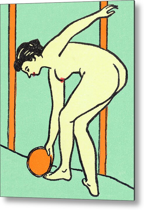 Adult Metal Poster featuring the drawing Nude Woman Bending Over by CSA Images