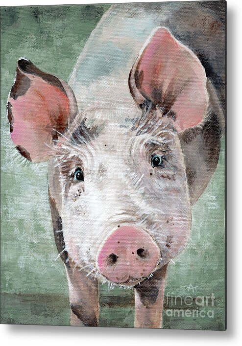 Pig Metal Print featuring the painting Olive, Pig Portrait by Annie Troe