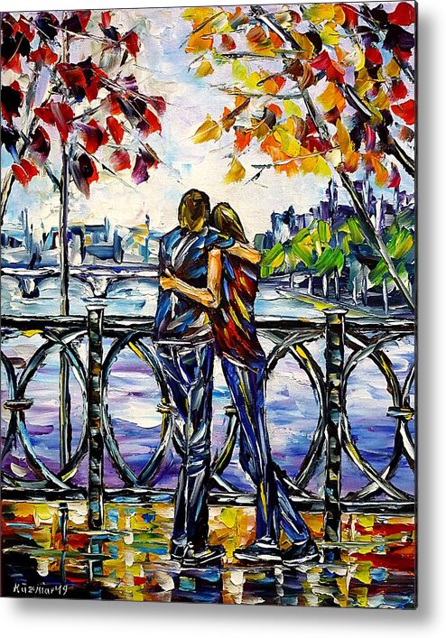 I Love Paris Metal Print featuring the painting On The Paris Bridge by Mirek Kuzniar