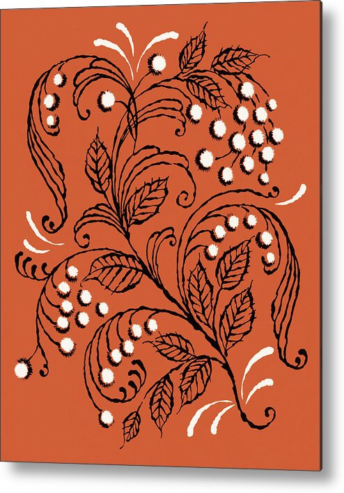 Background Metal Print featuring the drawing Orange Leaf and Berry Pattern by CSA Images