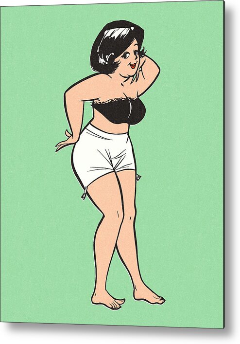 Adult Metal Print featuring the drawing Overweight Woman in Her Underwear by CSA Images
