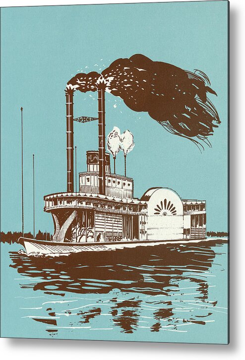 Activity Metal Print featuring the drawing Paddle Steamer Boat by CSA Images