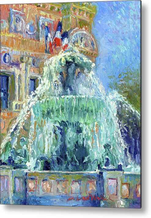 Fountain In The Courtyard At The Paris Hotel In Las Vegas. Metal Print featuring the painting Paris Las Vegas by Richard Wallich