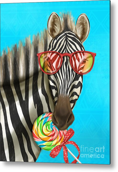 Zebra Metal Print featuring the mixed media Party Safari Zebra by Shari Warren