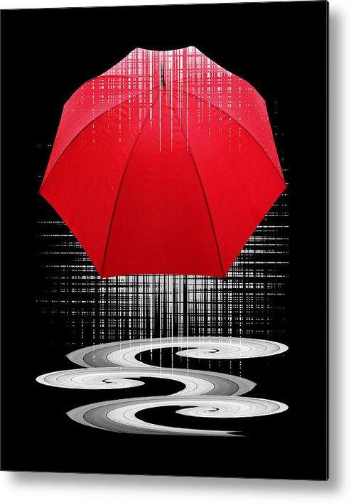 Umbrella Metal Print featuring the photograph Passion For Puddles - Red Umbrella Abstract by Gill Billington