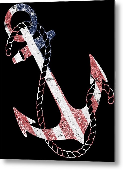 Funny Metal Print featuring the digital art Patriotic American Flag Anchor by Flippin Sweet Gear