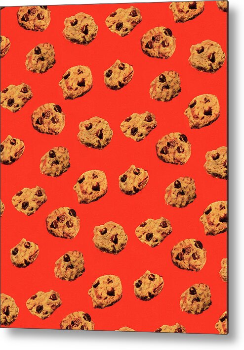 Background Metal Poster featuring the drawing Pattern of Chocolate Chip Cookies by CSA Images