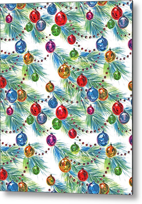 Background Metal Print featuring the drawing Pattern of Christmas Tree Bulbs by CSA Images