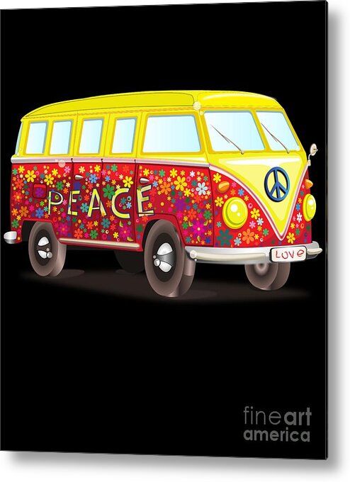 Cool Metal Print featuring the digital art Peace And Love Hippy Van by Flippin Sweet Gear