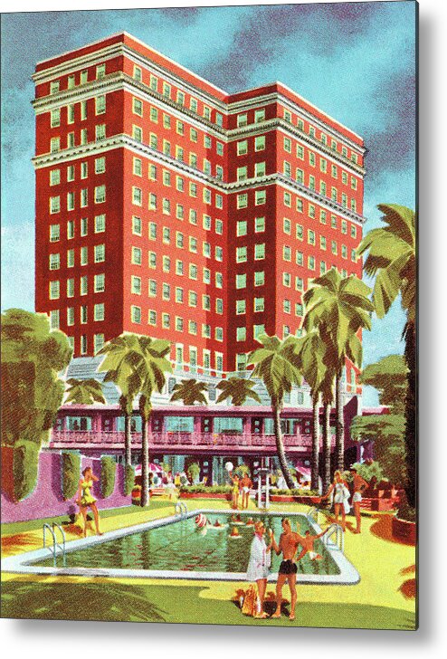 Apartment Metal Print featuring the drawing People At Hotel Pool by CSA Images