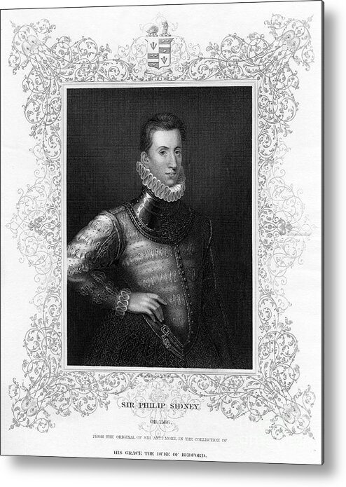 Engraving Metal Print featuring the drawing Philip Sidney, 16th Century English by Print Collector